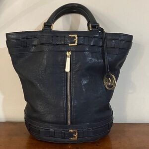 Michael Kors Navy Leather Tote with Gold Accents